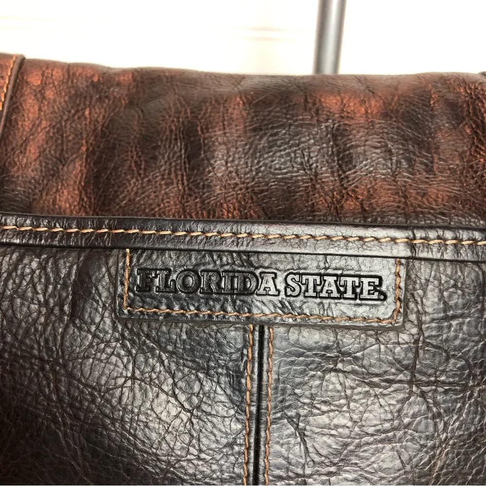 Florida State Gridiron Brown Leather Messenger Book Laptop Bag Seatbelt Strap
